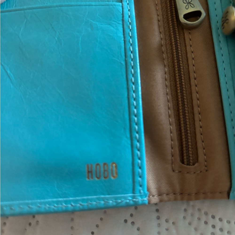 HOBO Aqua Leather Kiss-Lock Wallet with Gold-Tone Frame - Picture 5 of 8